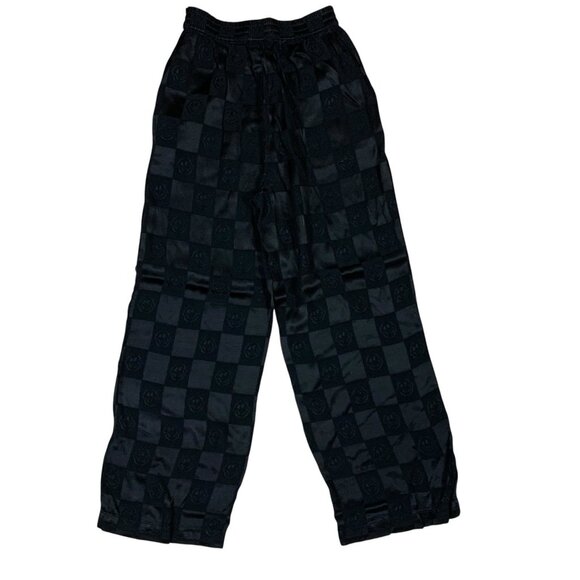Urban Revivo S Black Satin Check Pants Wide Leg Y2K Grunge Statement Lounge - Picture 2 of 4